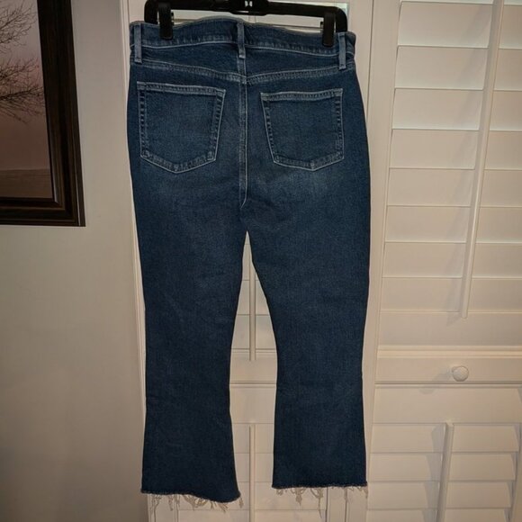 LOFT Kick Flare Crop Raw Hem Cut Off Jeans Ankle Bright Authentic Indigo - Picture 5 of 5